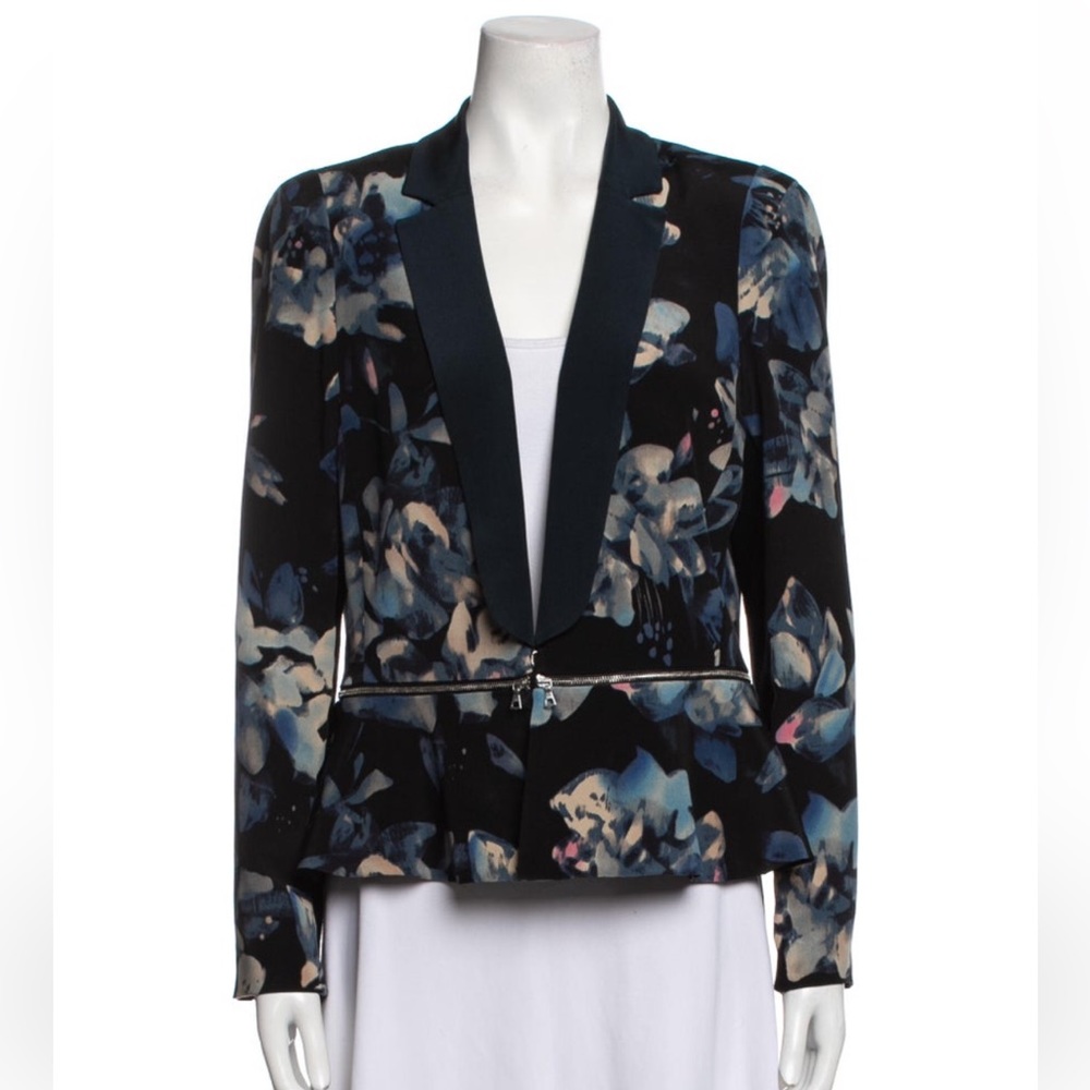 Rebecca Taylor Floral Peplum Blazer Size 12 Navy with Black